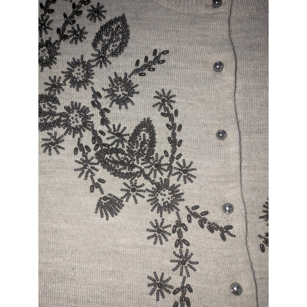 Talbots Petites Women's Size Small Gray Cardigan Sweater 3/4 Sleeve Button Front - Picture 3 of 10